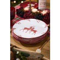 Dibor Set of 4 Cranberry Red Stag Christmas Dinner Plates Festive Table Set Dia27cm | Size: 4 Pack