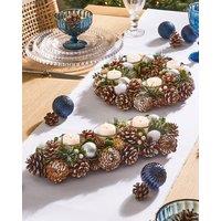 Dibor Set of 2 Silver Triple & Round Table Centrepiece Christmas Decoration Candle Holders Tealight Holders in Grey | Size: 2 Pack