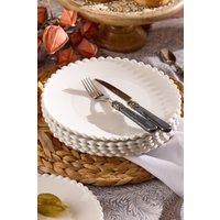 Dibor Set of 4 Luxury Auvergne Beaded White Christmas Dinner Plates Dia 25cm | Size: 4 Pack