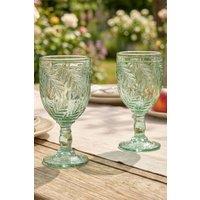 Dibor Set of 2 Laurier Green Spring Summer Embossed Leaf Drinking Glass Wine Goblets Wedding Gift 320ml | Size: 2 Pack