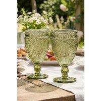 Dibor Set of 2 Palmas Green Spring Summer Embossed Drinking Glass Wine Goblets Wedding Gift 300ml | Size: 2 Pack