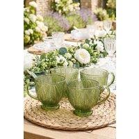 Dibor Set of 4 Botanical Green Leaves Afternoon Tea Cups | Size: 4 Pack