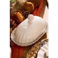 Dibor Traditional White Scalloped Kitchen Storage Butter Dish