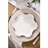 Dibor Set of 2 White Snowflake Christmas Dinner Plates W19.7cm | Size: 2 Pack