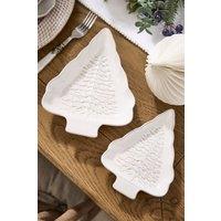 Dibor Set of 2 White Tree Christmas Dinner Side Plates W16.9cm | Size: 2 Pack