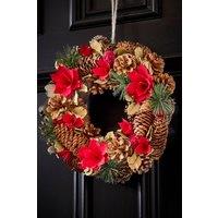 Dibor Woodland Rose Autumn-Winter Front Door Wreath Christmas Wreath 32cm in Green