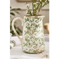 Dibor Vintage Irina Large Green Botanical Home Decor Pitcher Jug H23 x W20cm in Cream