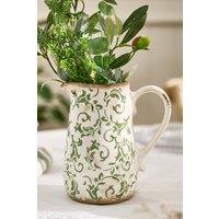 Dibor Vintage Irina Small Green Botanical Home Decor Pitcher Jug H18 x W16cm in Cream