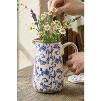 Dibor Vintage Solene Small Blue Botanical Home Decor Pitcher Jug H18 x W16cm in Cream