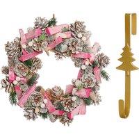 Dibor 33cm Pastel Pink Driftwood Christmas Wreath with Tree Wreath Hanger