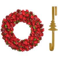 Dibor 42cm Extra Large Red Rose Christmas Wreath with Tree Wreath Hanger