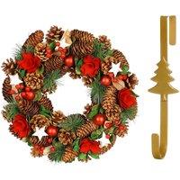 Dibor 35cm Starry Night Front Door Christmas Wreath with Tree Wreath Hanger in Red
