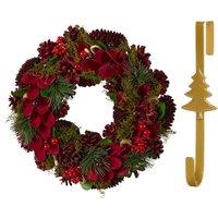 Dibor 30cm Cluster Berries Christmas Wreath with Tree Wreath Hanger in Red