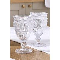 Dibor Set of 2 Luxury Embossed Wine Goblets Wedding Decor Glasses 350ml in Clear | Size: 2 Pack