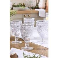 Dibor Set of 4 Luxury Embossed Wine Goblets Wedding Decor Glasses 350ml in Clear | Size: 4 Pack