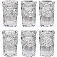 Dibor Set of 6 Embossed Glass Highball Tumblers Wedding Decor Glasses 355ml in Clear | Size: 6 Pack