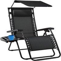 ATEK Zero Gravity Chair Foldable Reclining Garden Sun Lounger Adjustable Backrest Removable Headrest Cup Holder & Side Tray in Black