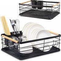 ATEK Dish Drainer Rack Black Removable Drip Tray Large Capacity Dish Drying
