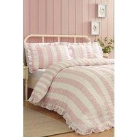 Catherine Lansfield 'Seersucker Frill Stripe' Duvet Cover Set in Pink | Size: Double