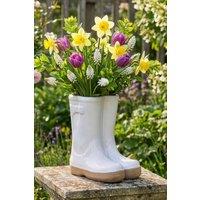 Dibor Small White Double Wellington Ceramic Indoor Outdoor Flower Pot Garden Planter Pot H17 x W15cm