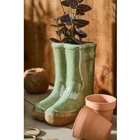 Dibor Small Sage Green Wellingtons Boots Ceramic Indoor Outdoor Flower Pot Garden Planter Pot H17 x W15cm