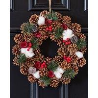 Dibor Pinecone & Roses Xmas Decor Front Door Wreath Christmas Wreath 36cm in Red