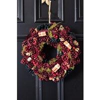 Dibor Cinnamon Pine Festive Xmas Front Door Wreath Christmas Wreath 36cm in Red
