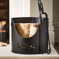 Dibor Country Fireside Log Storage & Kindling Bucket with Poker & Tongs in Black