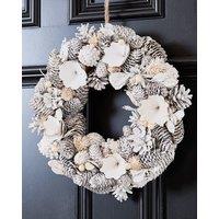 Dibor White Festive Xmas Decor Front Door Wreath Christmas Wreath 33cm in Silver