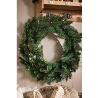Dibor Traditional Melrose Pre-Lit Front Door Wreath Christmas Wreath 60cm in Green | Size: Large