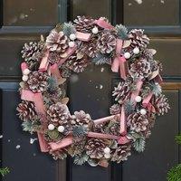 Dibor 33cm Pastel Pink Xmas Decor Front Door Wreath Christmas Wreath