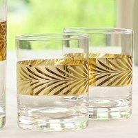 Dibor Set of 2 Gold Leaf Drinking Glass Whisky Glass Tumblers Wine Goblets 400ml | Size: 2 Pack