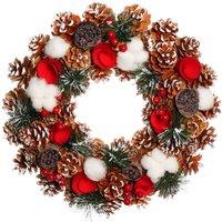 Dibor 36cm Pinecone & Roses Xmas Decor Front Door Wreath Christmas Wreath in Red