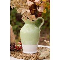 Dibor Sage Green & White Two Tone Table Decoration Pitcher Jug Flower Vase | Size: Large