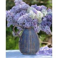 Dibor Aegean Blue Fluted Ceramic Decoration Pitcher Jug Vase | Size: Large