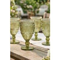 Dibor Set of 4 Palmas Green Spring Summer Embossed Drinking Glass Wine Goblets Wedding Gift 300ml | Size: 4 Pack