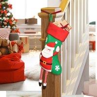 Dibor Set of 2 Red Santa Hanging Legs Christmas Gift Bag Christmas Stockings in Green | Size: 2 Pack