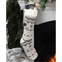 Dibor Set of 4 Grey & White Fair Isle Zig Zag Xmas Gift Christmas Stocking | Size: 4 Pack
