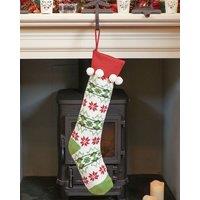 Dibor Set of 4 Knitted White Fair Isle Pompom Xmas Gift Christmas Stocking | Size: 4 Pack