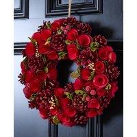 Dibor Red Crimson Rose Xmas Decor Front Door Wreath Christmas Wreath 35cm