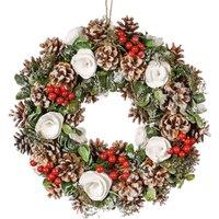 Dibor 35cm White Berries & Roses Front Door Wreath Christmas Wreath