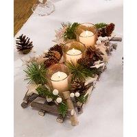 Dibor Nordic Trio Tealight Xmas Table Decoration Centrepiece Christmas Dcor Candle Holders 30cm in Natural