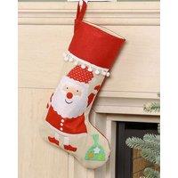 Dibor Set of 4 Natural Santa Claus Pom Pom Tree Christmas Gift Bag Stocking | Size: 4 Pack