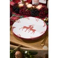 Dibor Set of 2 Cranberry Red Stag Christmas Dinner Plates Diam 27cm | Size: 2 Pack