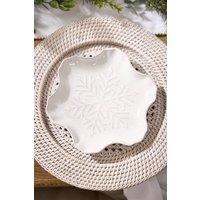 Dibor Set of 4 White Snowflake Christmas Dinner Side Plates W16.1cm | Size: 4 Pack