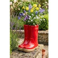Dibor Small Red Wellington Boot Ceramic Indoor Outdoor Flower Pot Garden Planter Pot H17 x W15cm