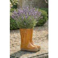 Dibor Small Orange Double Wellington Boots Ceramic Indoor Outdoor Flower Pot Garden Planter Pot H17 x W15cm