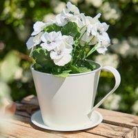 Dibor Vintage Cream Tea Cup Indoor Outdoor Planter Garden Decor Plant Pot (Dia) 32cm, (H) 14cm in White