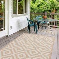 THE RUGS Outdoor Indoor Geometric Diamond Rug Beige Ivory Weather Resistant | Size: 80 cm x 150 cm