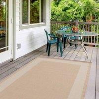 THE RUGS Outdoor Indoor Beige Bordered Rug Weatherproof Jet Washable | Size: 80 cm x 150 cm